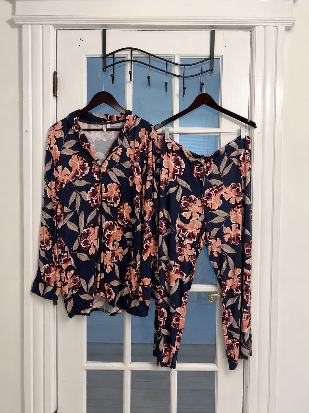 NORDSTROM Women’s Navy Floral Modal Pajama Set Button Front Lounge Sleepwear 1X